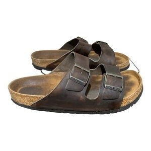 Men’s Birkenstock Arizona Men's Brown Leather Two-Strap Sandals Size 10